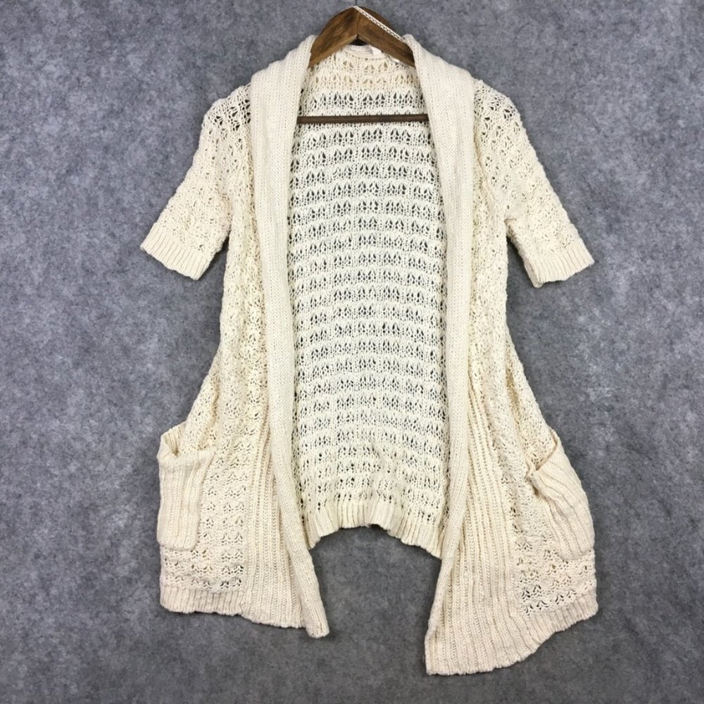 Anthropologie Moth Sweater XS Cardigan Linen Open Front Short Sleeve Loose Knit